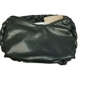 Just Fab Faux Leather Braided Handle Shoulder Bag Fashion Handbag‎ Purse Black